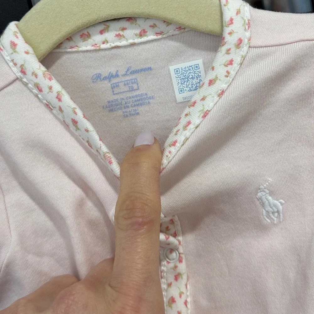 Ralph Lauren footies bundle baby girl striped logo floral coverall cotton snaps